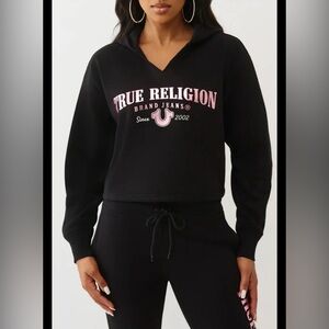 True Religion Notch Cotton Blend Crop Hoodie size 2XL new with tag